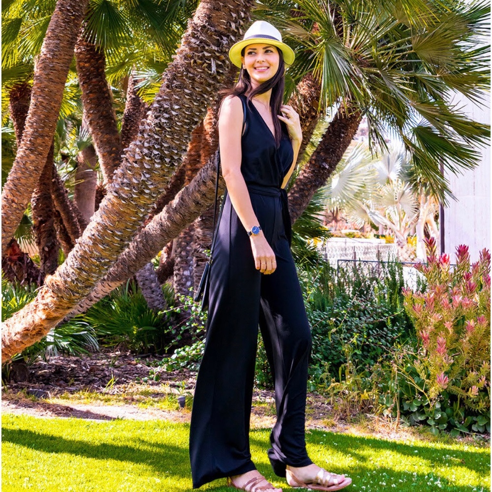 Anatomie Harper black wrinkle free sleeveless wide leg jumpsuit Size L
